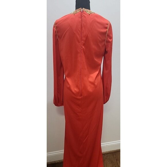 Vintage Embroidered Beaded Red & Gold Dress Gown by Jeannene Booher 80's Elegant - Picture 7 of 13